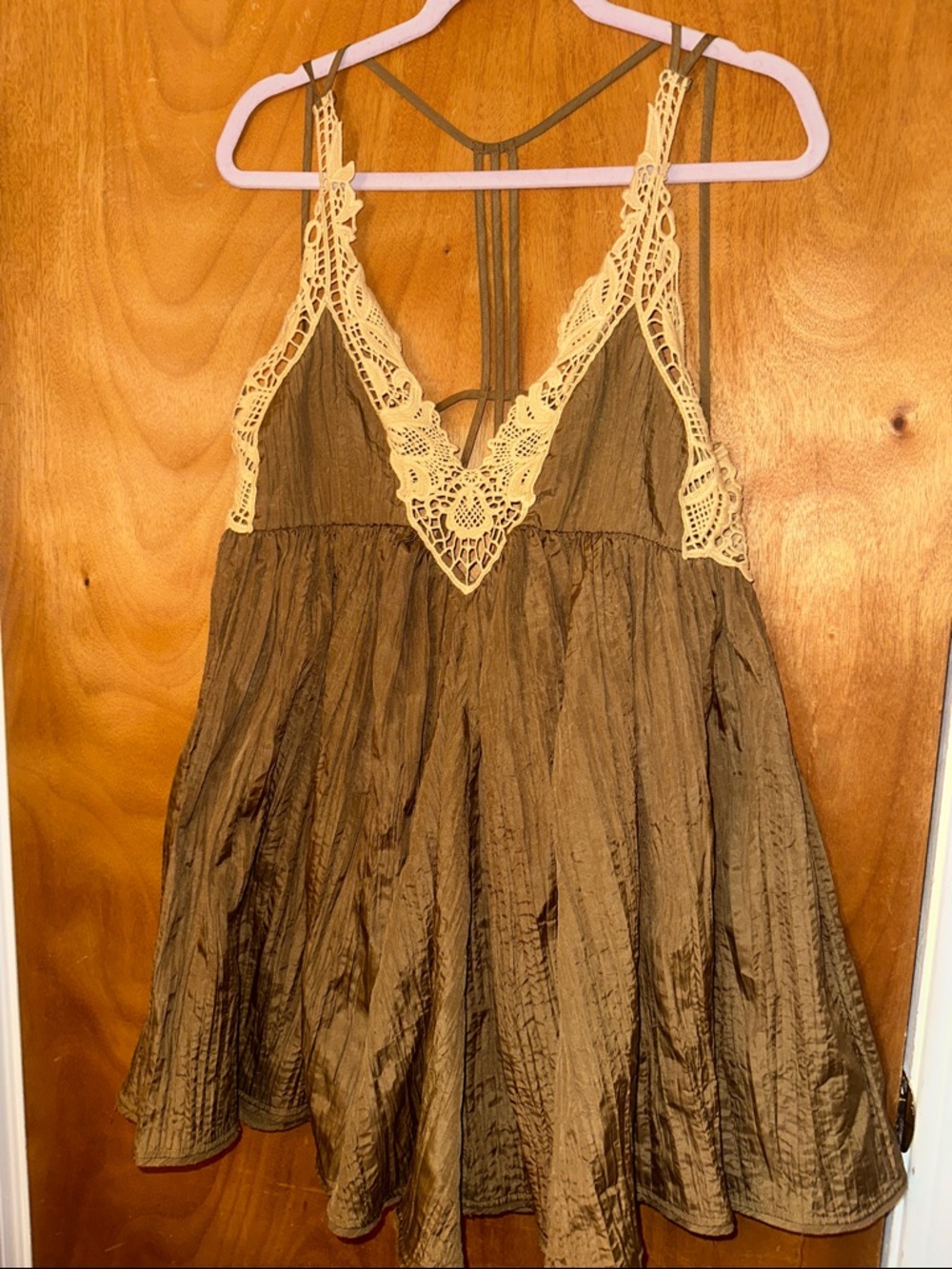 Free People Brown Mini Dress with Cream Crochet Trim